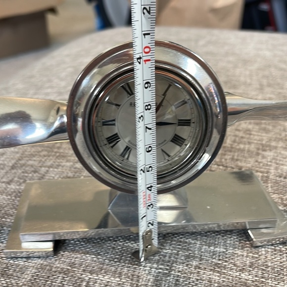 Table Clock Propeller Mantle Watch Aeroplane Metal Quartz Alarm Art Déco - Picture 7 of 13